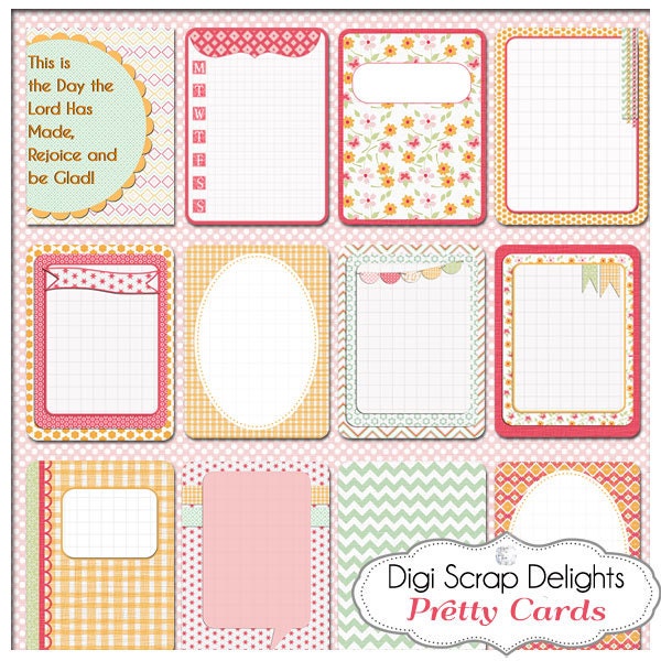 Pretty Pocket Journal Cards, Project Life Inspired 3x4 Printable PDF & PNG, Digital Scrapbooking, Instant Download