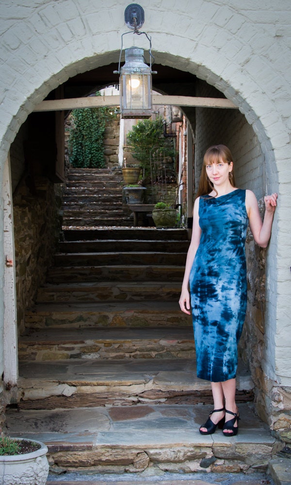 Shibori Cowl Dress in River Pattern