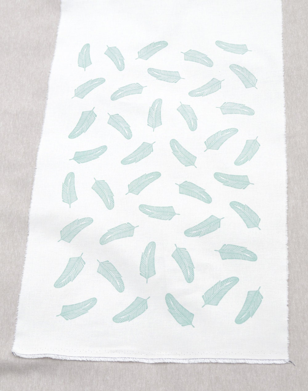 DOUBLE PANEL quill in mint on natural hemp / organic cotton handprinted fabric panel