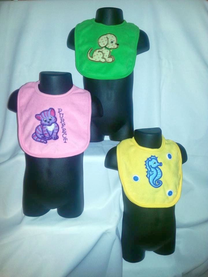 Custom Applique Baby Bibs, 3 pack