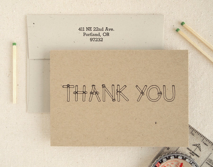Letterpress Thank You Card Set - Wedding Bulk Order - Rustic Kraft Style (50 Cards)