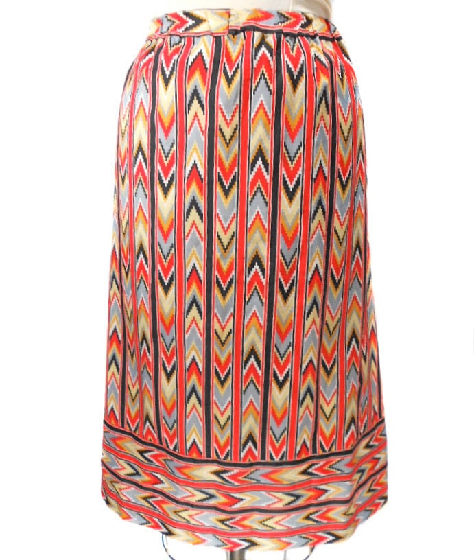 1980s Chevron Print Skirt - Tribal - Elastic Waistband - Plus Size - Arrowhead Ethnic - Size Large