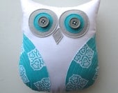 animal pillow, decorative owl pillow, aqua blue and white nursery decor by whimsysweetwhimsy, READY TO SHIP