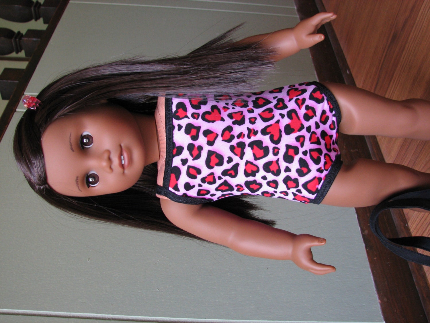 Swimsuit with Beach Bag for American Girl / 18 inch doll - Pink Animal Print