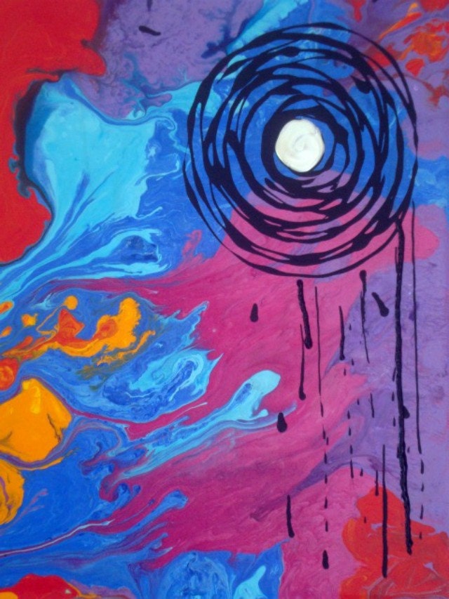 Original Abstract Bold Colors Contemporary Art Painting. 9" x 12".