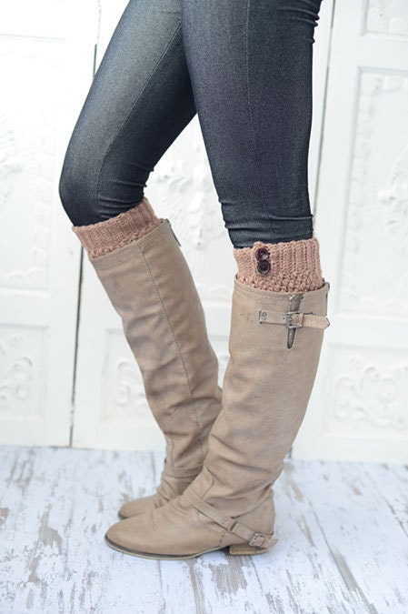 Knitted Boot Cuffs the MiNi Short Leg Warmers DARK TAN Faux Boot Socks with Accent Buttons Chunky Knitted Boot Cuffs Slip On
