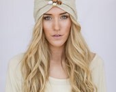 Photography Prop Gypsy Headband Jeweled Turband Knit Headband Caramel Knitted Turband Hair Bands Wide Headband TAUPE Wanderlust