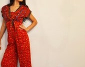 Womens Romper/ Red/Small/ Medium/ Aztec/ tribal/ Art Deco Clothing/Cinco De Mayo