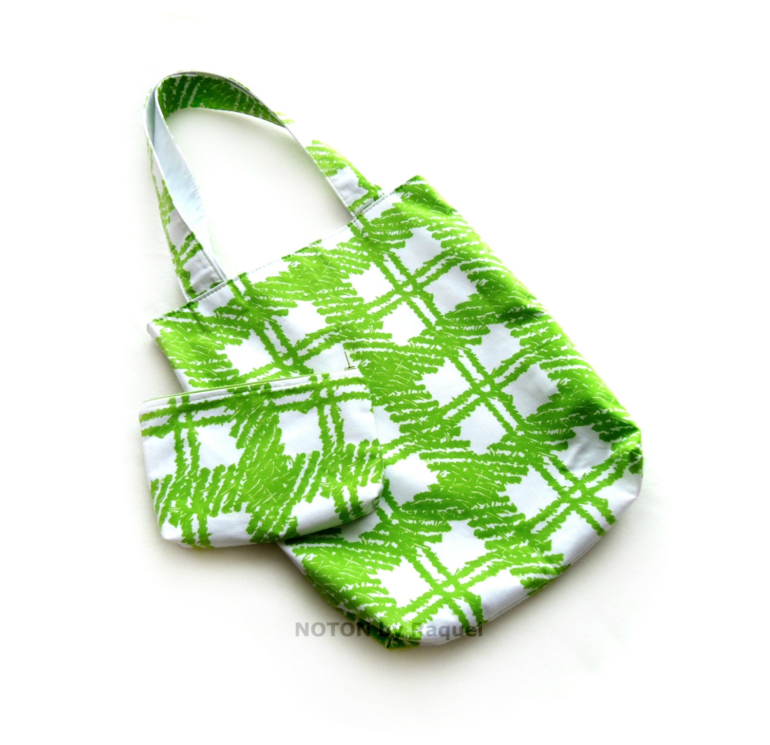 Green and White Tote Bag and Small Purse Set, womens summer tote bag, handbag and purse, beach purse, gifts for her