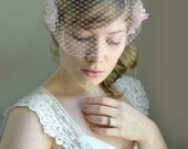 Blushing Birdcage Veil - Light Pink Bridal Hair Accessory - Hair Flower - Bird Cage Veil