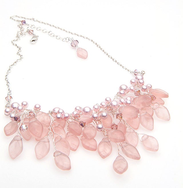 Pink Bridal Necklace, Bib Necklace, Vintage Inspired Jewelry