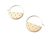 NEW Gold Polka Dot Hoop Earrings / pierced brass half circles, 14k gold fill hoops / playful modern metalwork jewelry by SoftGold