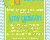 Chevron Stripe SURF'S UP Baby Boy Shower Invitation