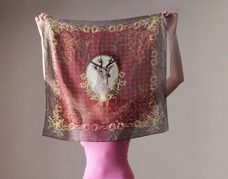 Deer portrait vintage scarf