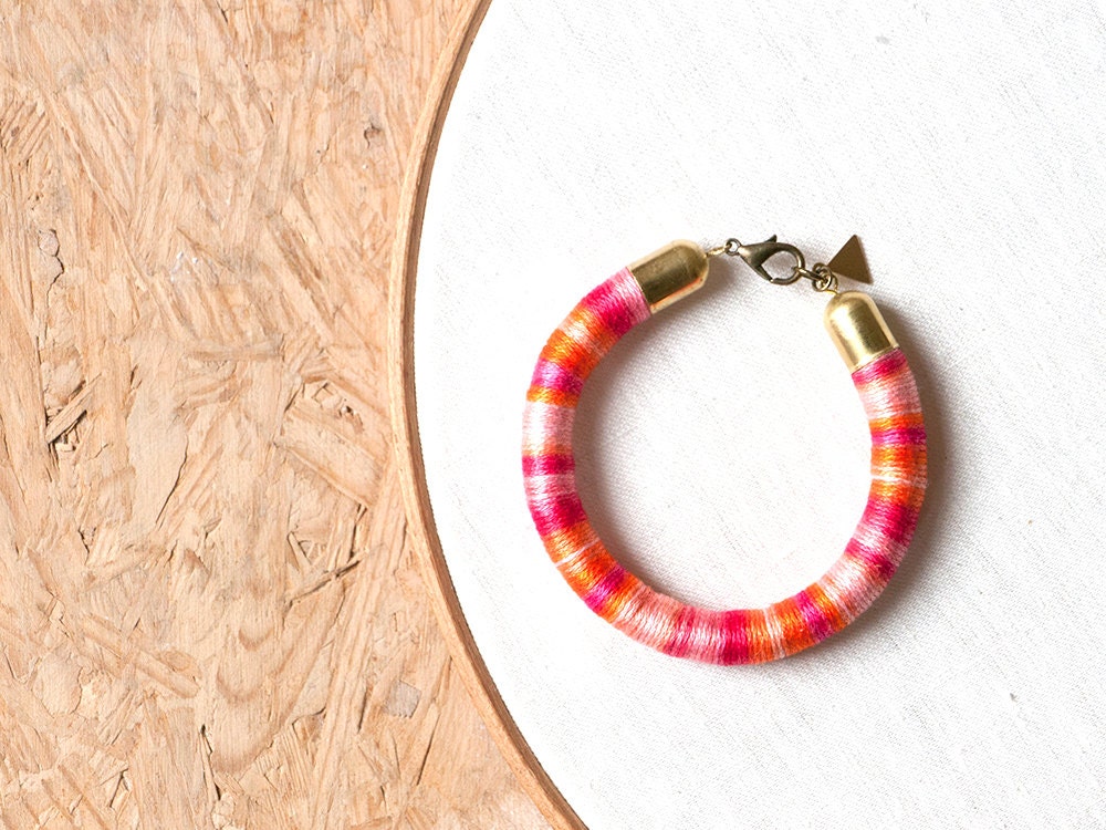Rope Bracelet - Neon rope bracelet - hand dyed cotton thread wrapped
