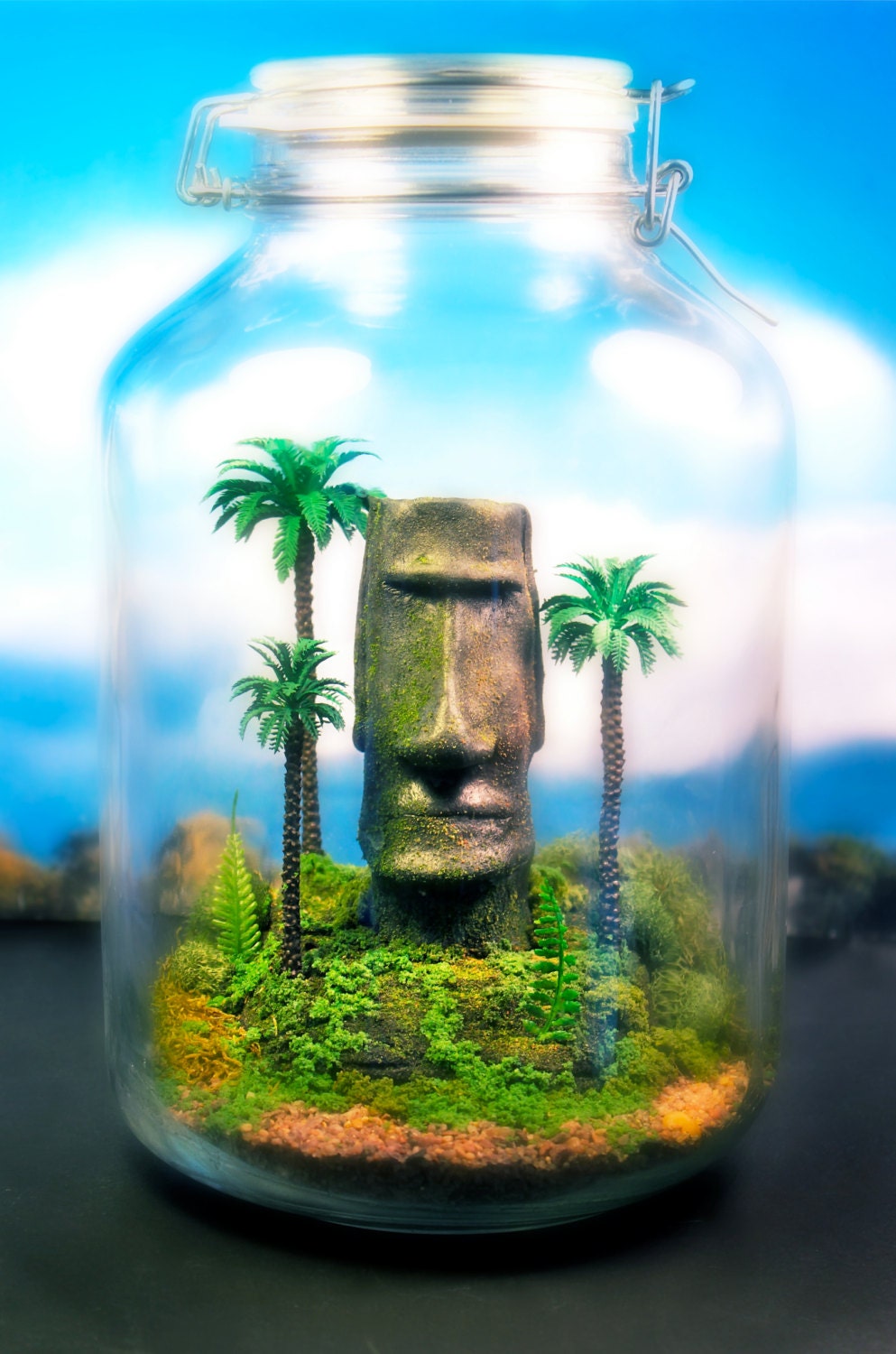 Easter Island Moai Terrarium - Exotic Moss Zen Garden