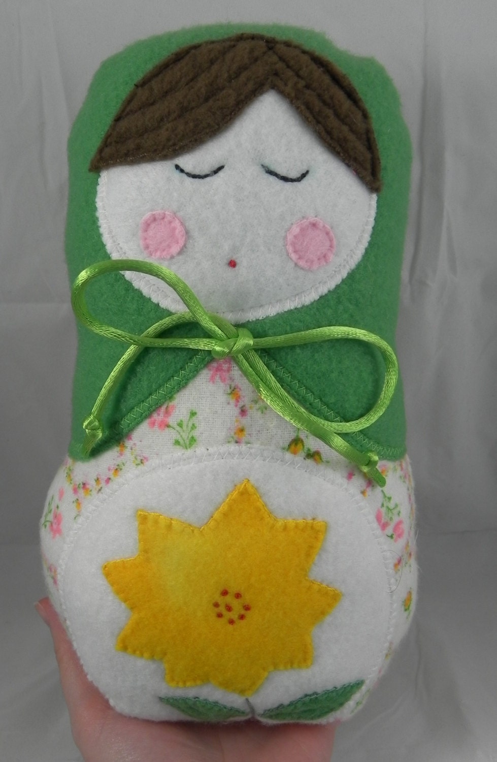 Russian nesting doll plush- Matryoshka doll plush -  Yellow flower applique