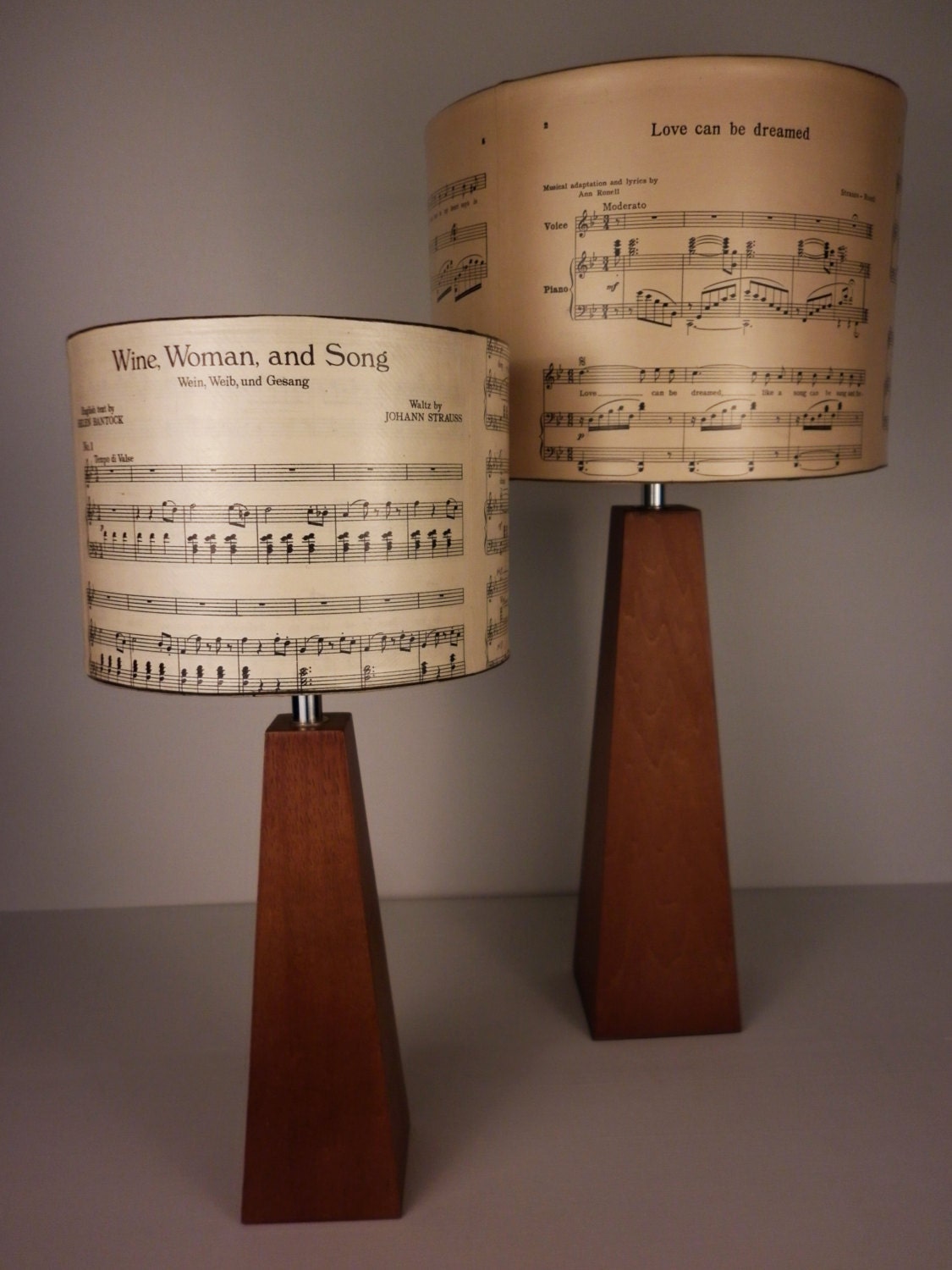 By Order. Vintage music notes - songbook lamp & light shades or pendants - Upcycled charm.