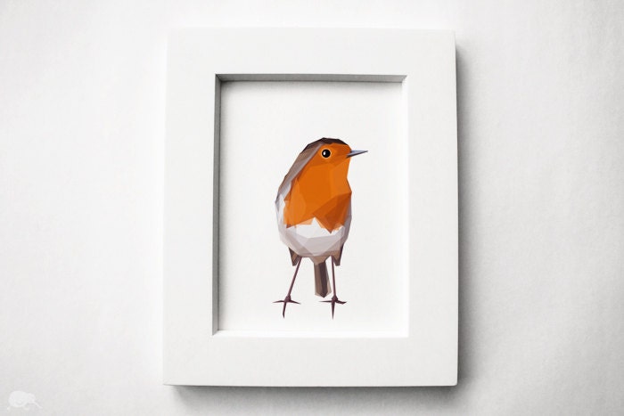 Red Robin 1, Spring bird, Geometric, Minimal, Bird print, Original illustration, Art, A4, A3, A5, Custom sizes