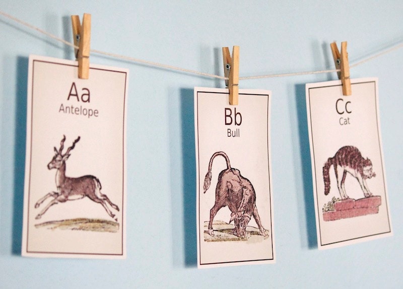 SALE Vintage Alphabet Wall Art  Printable - Vintage Letters Nursery Art - Letters Set of 26 - Instant Download