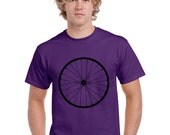Mens Bike Shirt. Bicycle T Shirt.  Bike T Shirt. Wheel T Shirt. Purple Hand Screen Printed