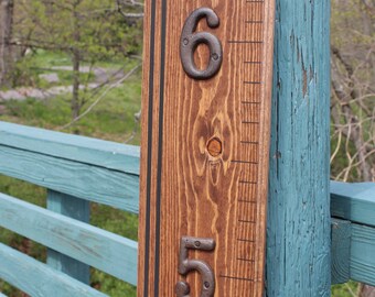 Wooden Growth Chart Ruler - Walnut Stain With Rustic Numbers and Routed Edge