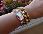 NEW TIFFANY Curb Chain w/ Aurora Borealis Crystal Stone Double Wrap Bracelet