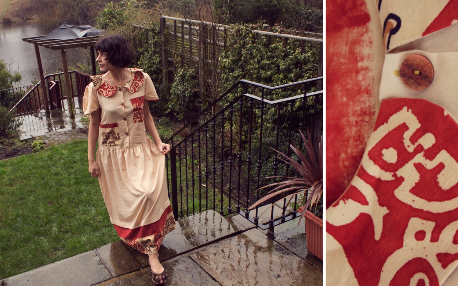 Folk style Handmade ethnic dress with pocketsand bamboo buttons. Be a festival hippie goddess with this tribal dress.