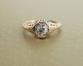 Antique 14k White Gold Filigree Diamond  Engagement Ring