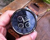 black face wrist watch, real brown leather wrist watch bracelet for men, men's wrist watch, boy wrist watch  PB037