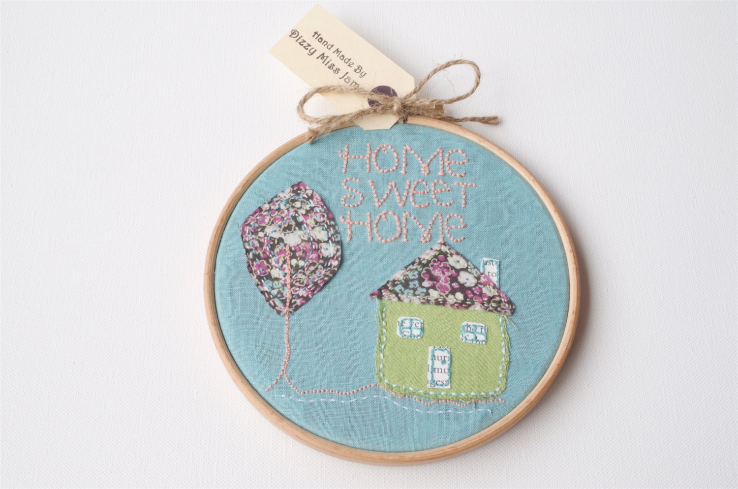 Home Sweet Home Hand Stitched Embroidery Hoop Wall Art