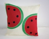 Hand Embroidered Felt Applique Watermelon Decorative Cushion