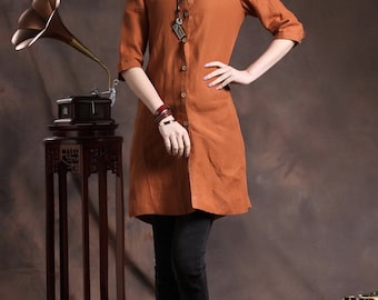 Hand-embroidered Linen Shirt / Linen Blouse Tunic Tops - Custom
