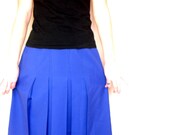 Vintage Summer Sky Deep Blue Skirt, Pleated Details, St. Michael, Vintage Mark & Spencer 80s, Over Knee, Back to School