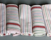 french vintage striped towel, red , blue and mint green, unused and unwashed, country house