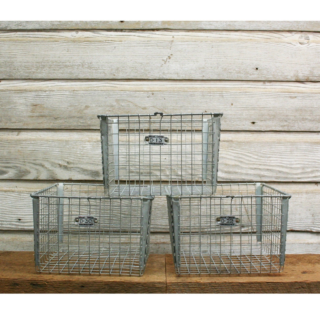 Vintage Industrial Wire Locker Basket -- Industrial Storage Basket
