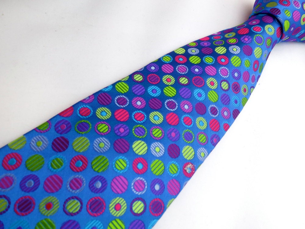 Made in England - Mens Silk Tie - Blue & Multicolor Necktie - 'Candy Dots'