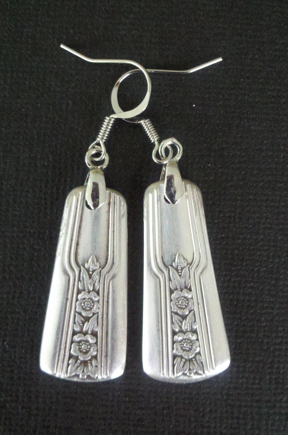 Silverplated Spoon Handle Earrings Vintage Spoon Jewelry Floral Flowers Flatware Crafts Recycled Silverware