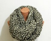 fluffy Knitted Scarf Block Infinity Scarf. Loop Scarf, Circle Scarf, Neck Warmer. coffee and cream and brown Crochet Infinity
