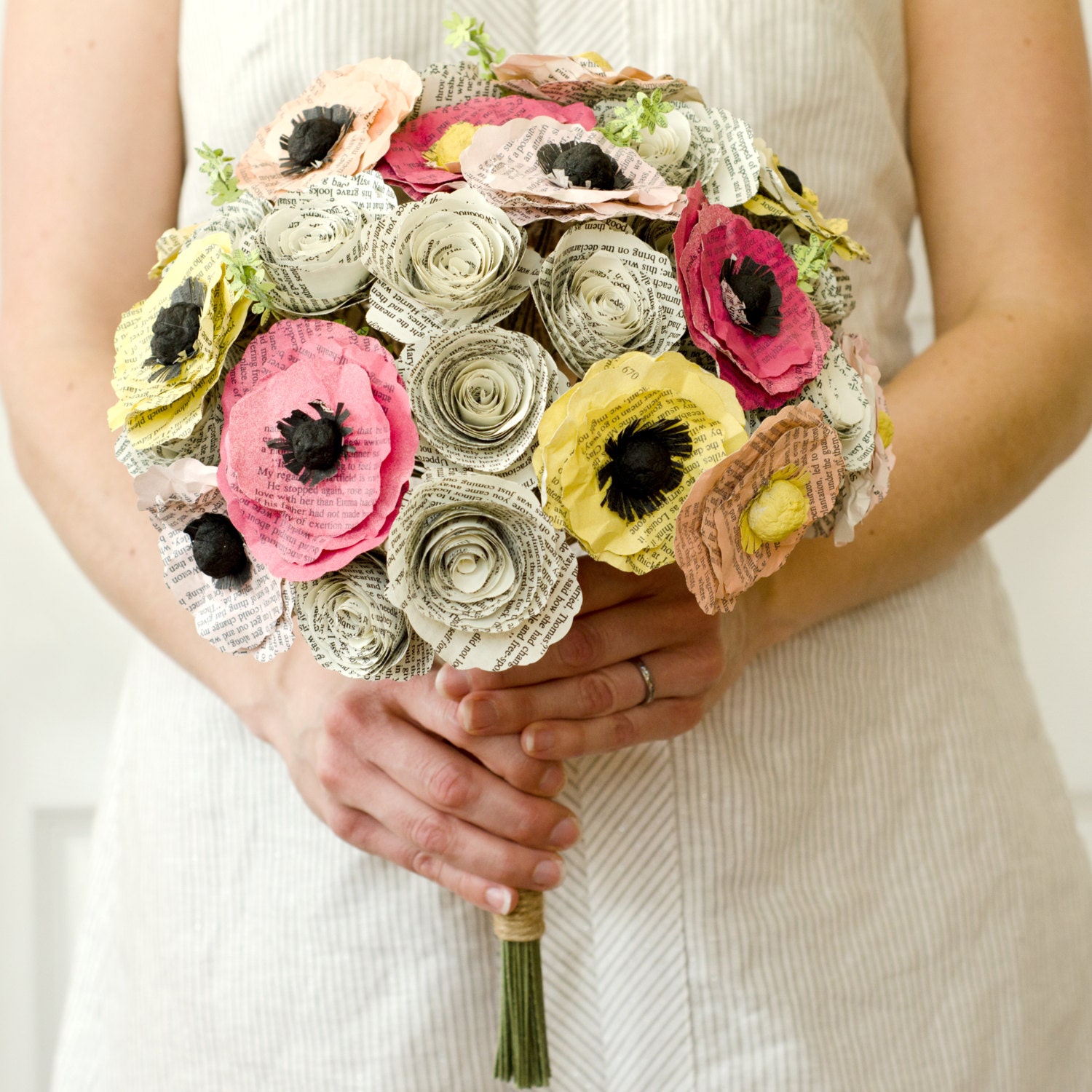 Poppy and Rose Paper Flower Bridal Bouquet - Jane Austen Book Page Flowers - Eco Friendly Recycled Wedding Flowers for Book Lovers
