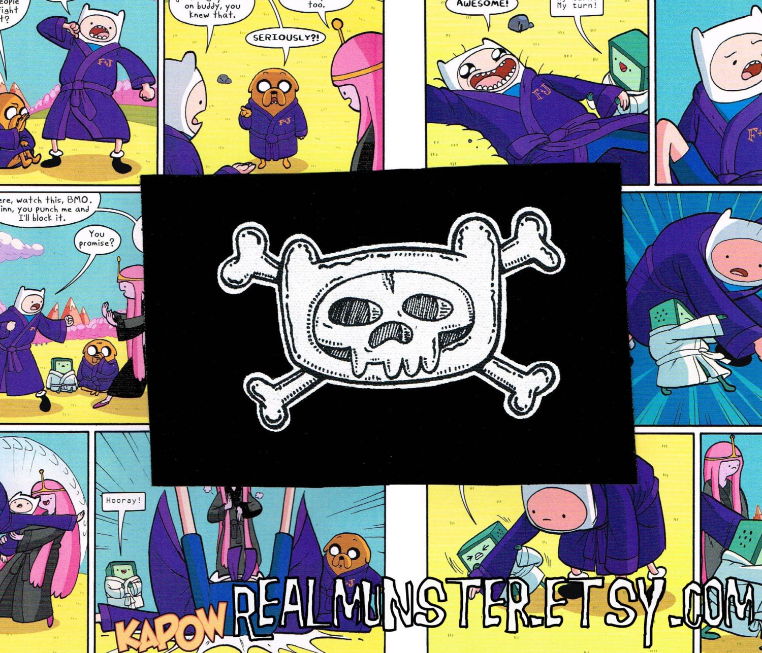 Finn Adventure Time Skull Punk Patch in Black