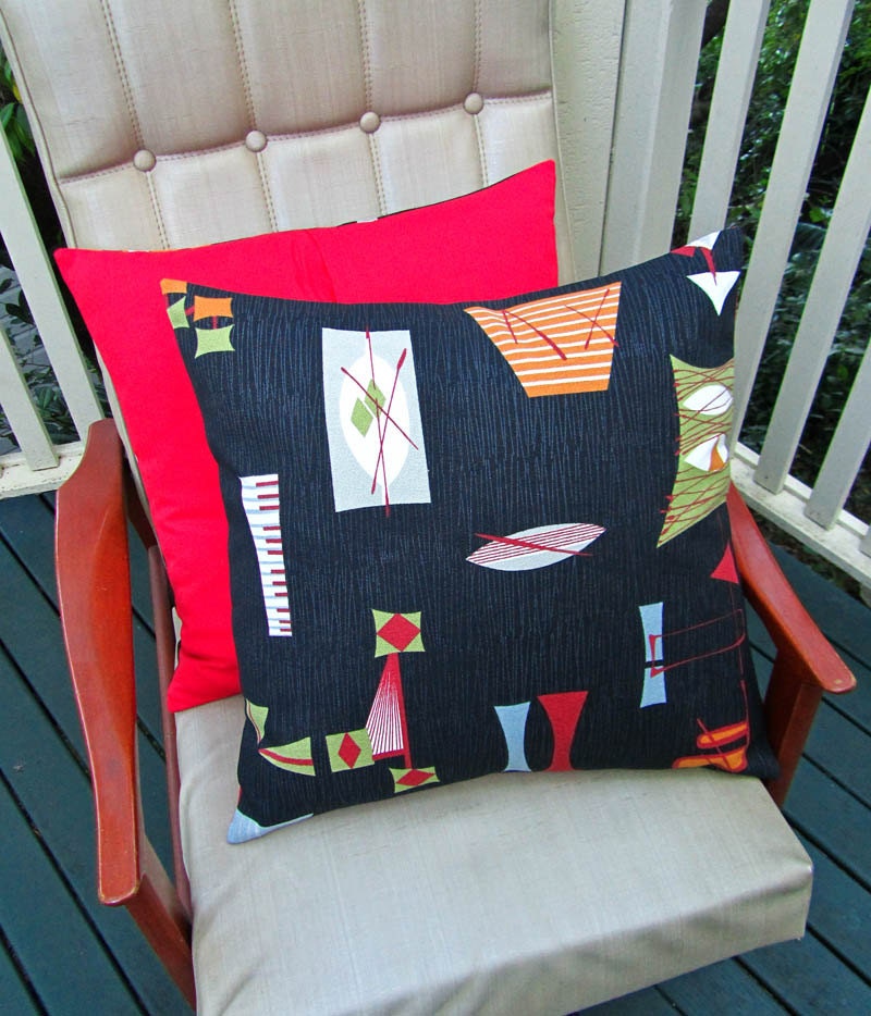 Mambo barkcloth cushion covers in black (pair)