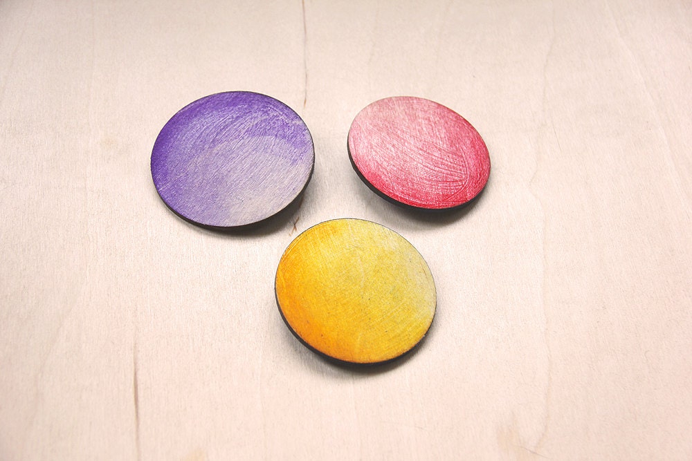 Set of 2 Planet Pins - Handpainted Minimal Wooden Dot Brooch