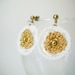 Crocheted White Disc Earrings with Gold Thread and Bead Center with Gold Earring Posts - Tiny Crochet Flowers