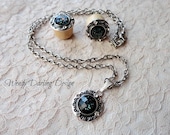 5/8" Organic 'Radiant Galaxy' Sparkling Stardust Silvertone & Rhinestone Plug and Necklace Gift Set