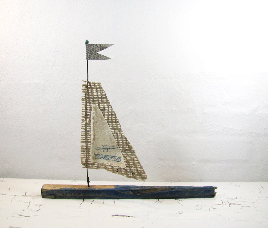 Driftwood Sailboat - Love and Joy - Mixed Media Sculpture