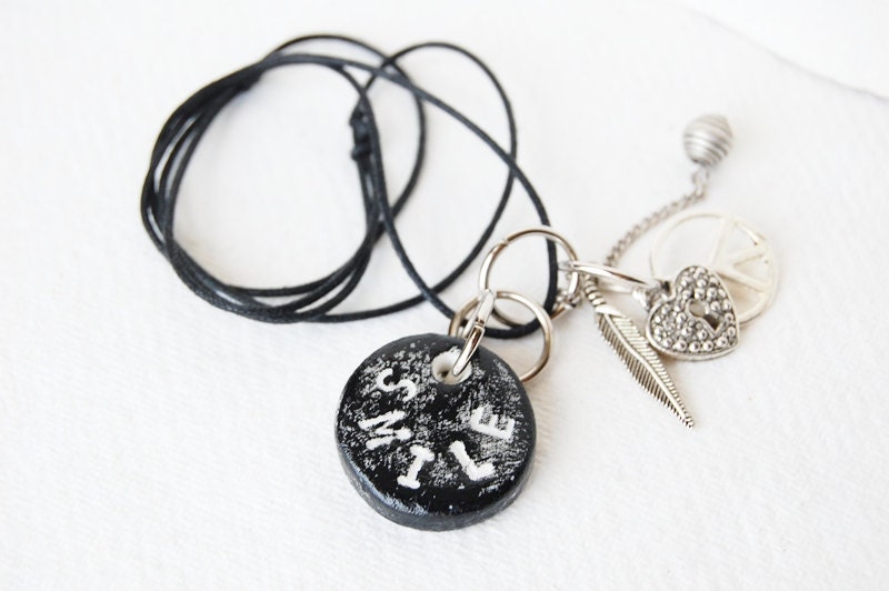SMILE Stamped Necklace - Inspirational Quotes - Handmade Jewelry - Eco Friendly Gifts - Uk Seller