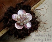 Flower brooches, made from soft wool and hand stitched with pearls, Swarovski crystals, Mother of Pearl etc