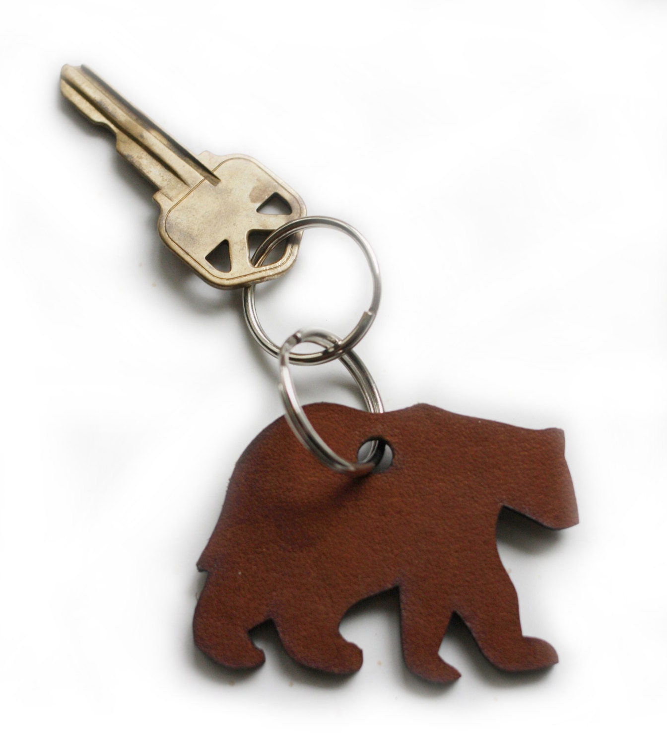 brown leather bear keychain