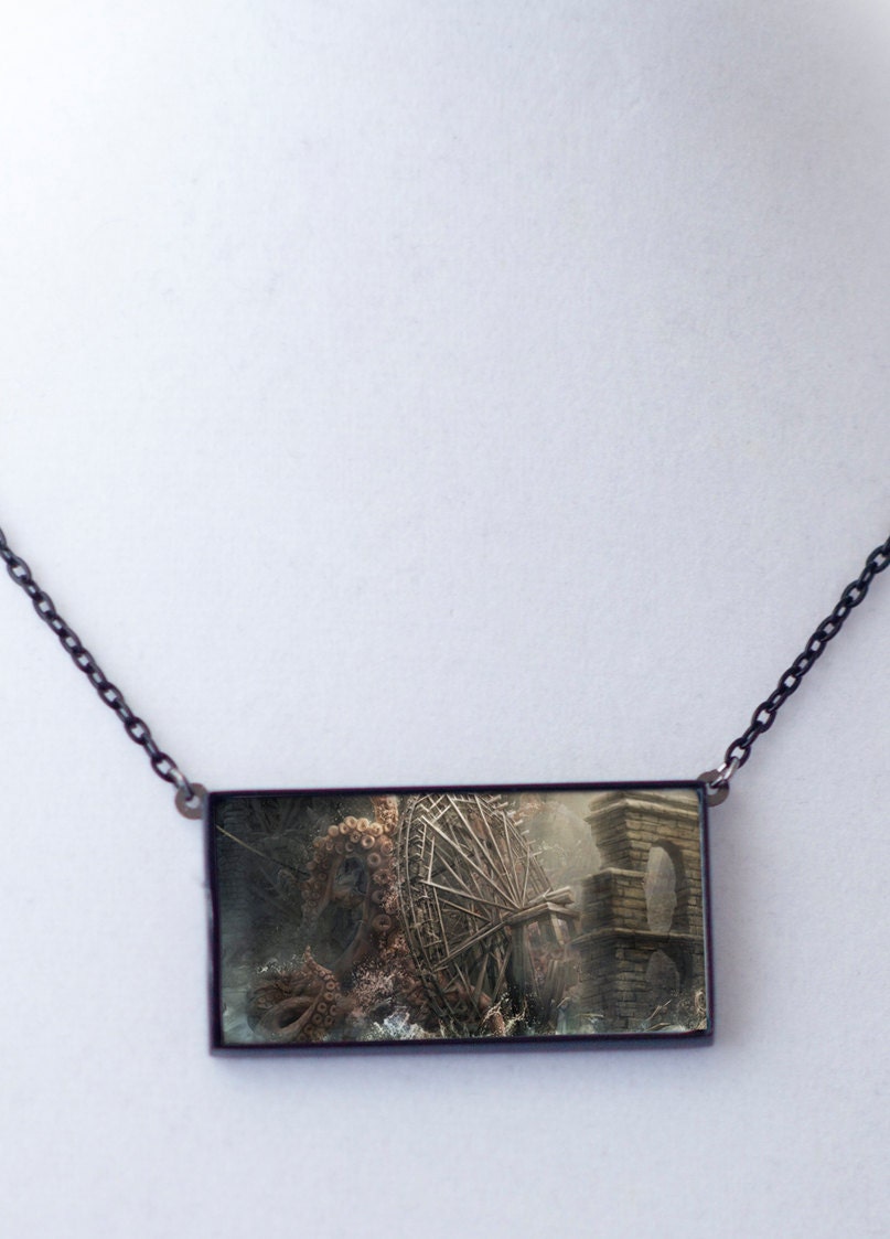 Kraken Squid Attack Dark Sea Pendant Necklace